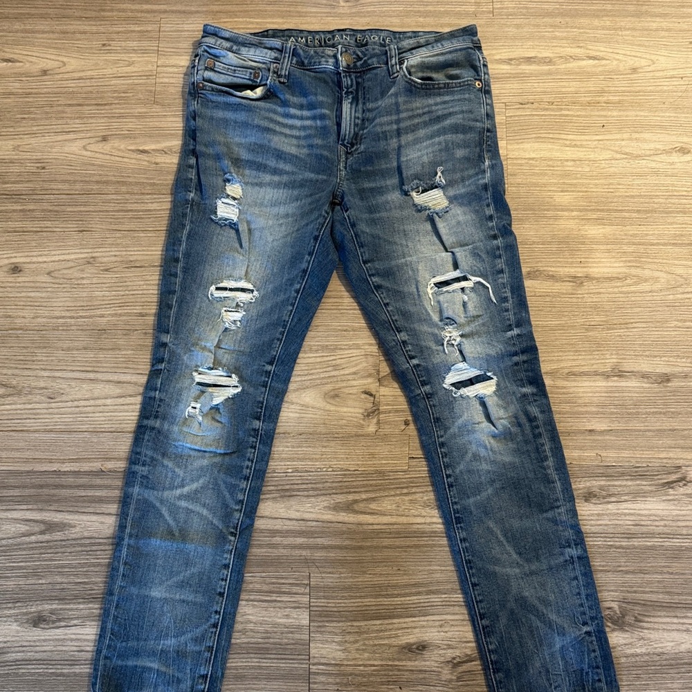 American Eagle Outfitters Men's Ripped Blue Skinny Jeans 33x32